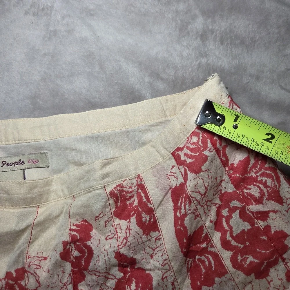Free People Red Beige‎ Floral Skirt Women's Size 2 Boho Cottagecore Prairie